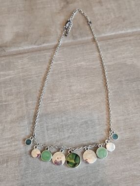 Silver-Tone Green Accent Disc Charm Necklace